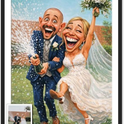 Julyly POD Custom Funny Couple Caricature Portrait, Personalized Photo Gifts, Couple Gifts, Gift for Her, Him, Wife, Husband, Gift Valentine Birthday Wedding Christmas Anniversary for Men Women