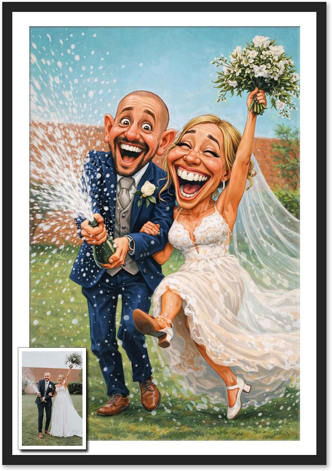 Julyly POD Custom Funny Couple Caricature Portrait, Personalized Photo Gifts, Couple Gifts, Gift for Her, Him, Wife, Husband, Gift Valentine Birthday Wedding Christmas Anniversary for Men Women