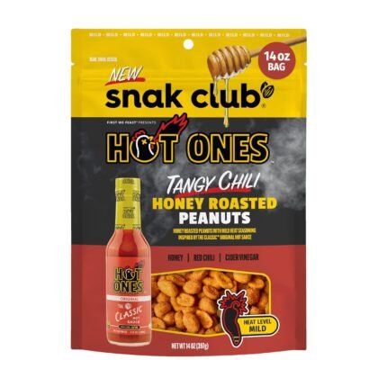 Snak Club x Hot Ones Honey Roasted Peanuts, Tangy Chili, Spicy Nuts, Inspired by Hot Ones, Vegan Snack, 14 oz Resealable Bag