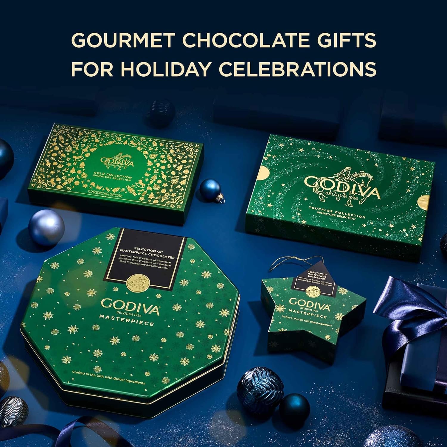 Godiva Holiday Masterpiece Gift Tin, Assorted Milk & Dark Chocolates with Ganache and Caramel, Gourmet Christmas Gift, Kosher & Halal, 50 Pc - Image 4