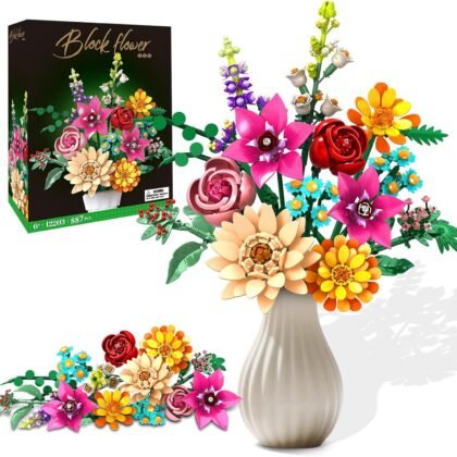 Flower Bouquet Building Set, 887 PCS Artificial Wildflower Bouquet Building Blocks Set for Home Office Decor, DIY Gifts for Birthday,Christmas,Mother's Day,Valentines Day