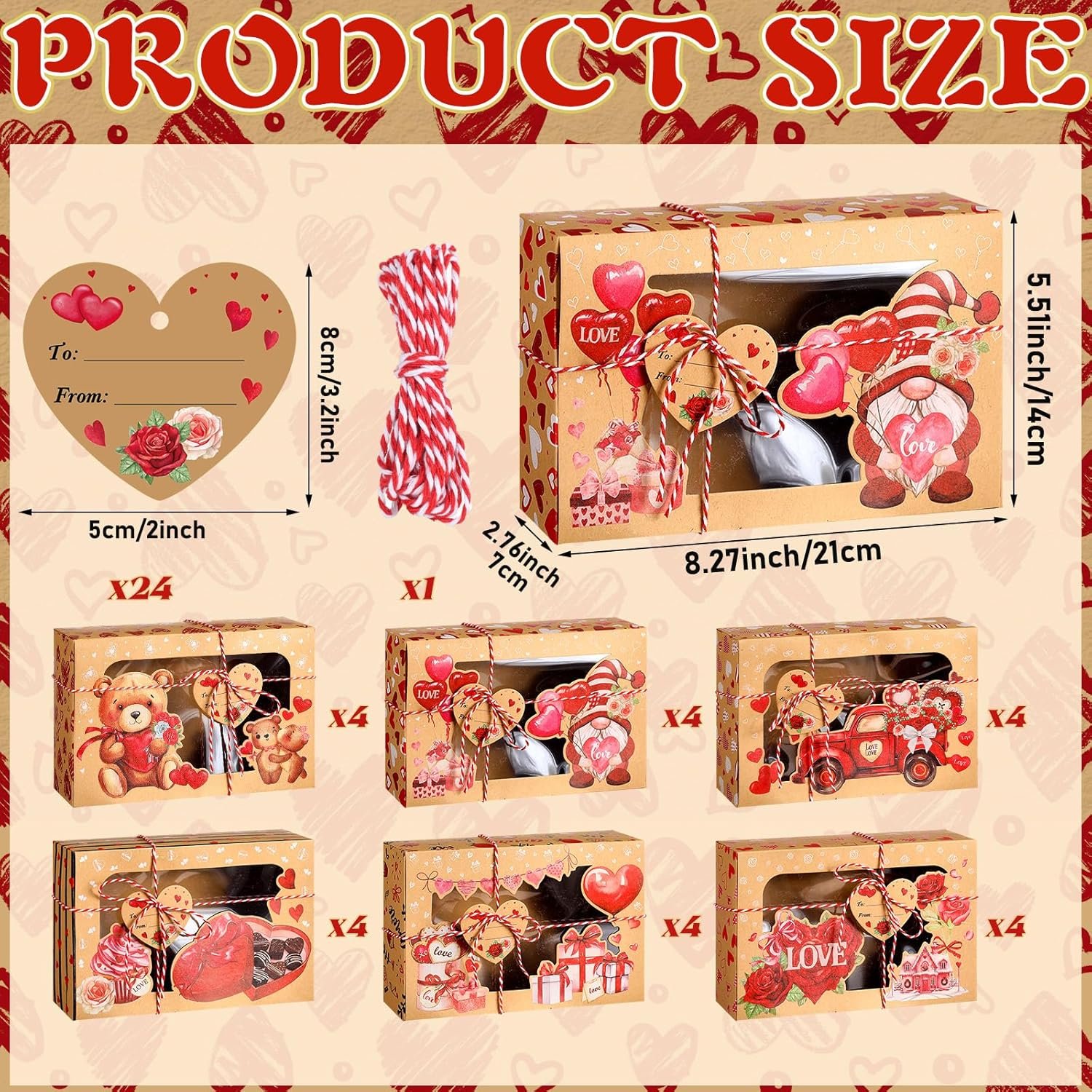 Tioncy 24 Pcs Valentines Cookie Boxes Bakery Candy Gift Boxes with Window Valentines Dessert Jars Heart Themed Cupcake Bins Heart Container for Pastries Doughnut Brownies Truffles - Image 2