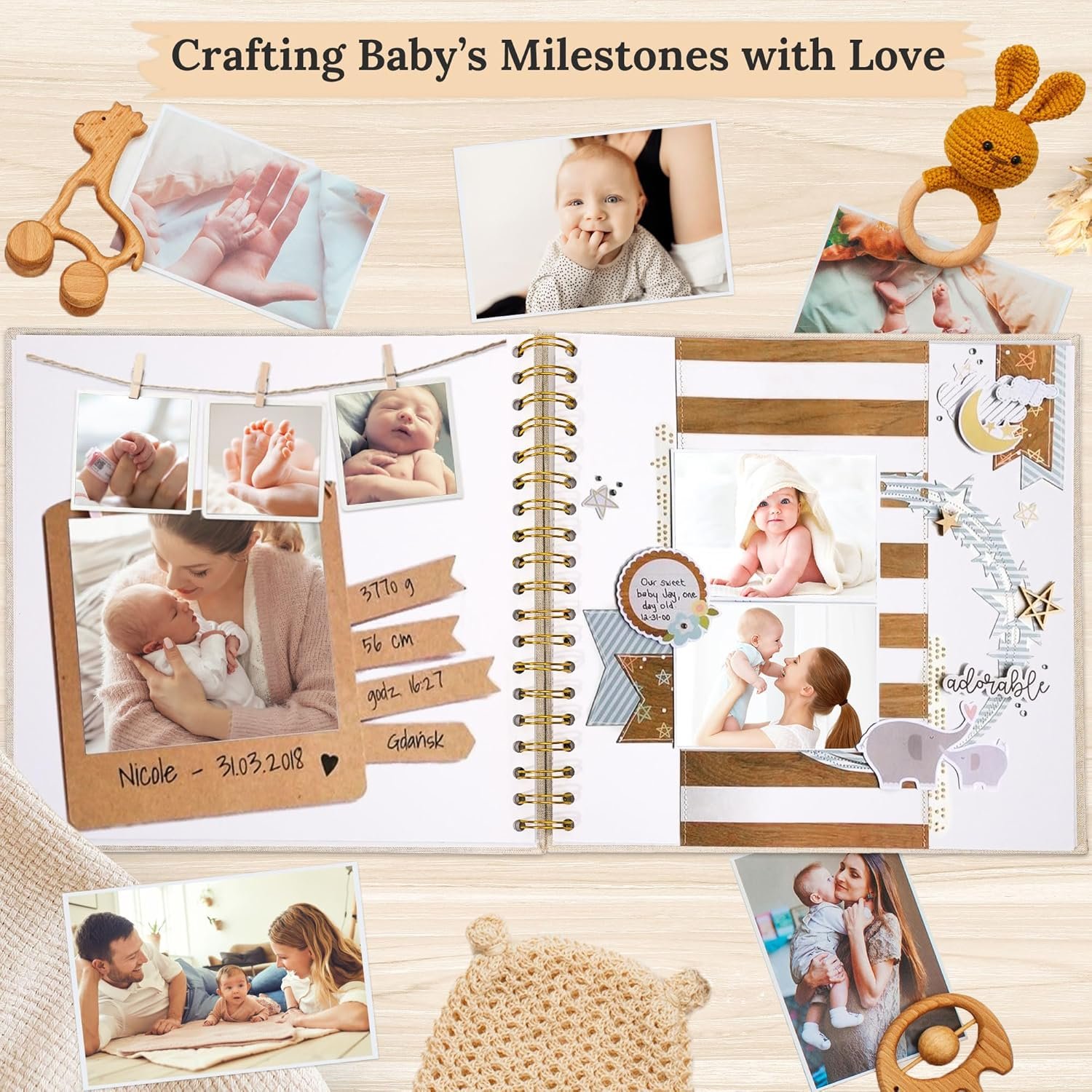 8 x 8 Inch Scrapbook Photo Album Linen Cover, Hardcover Kraft White Pages Memory Book, for Travel Wedding Guest Book Christmas Baby Shower (20 Sheets/ 40 Pages,Beige) - Image 4