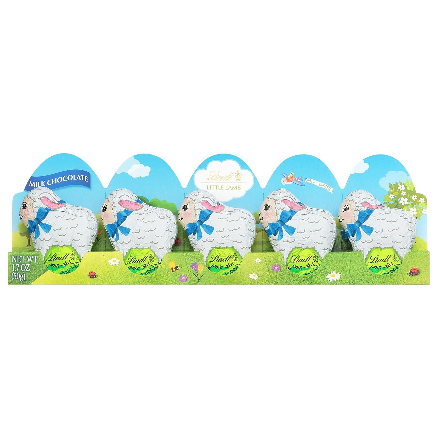 Lindt Mini Lambs Milk Chocolate, Hollow Milk Chocolate Easter Candy, 1.7 oz., 5-Pack