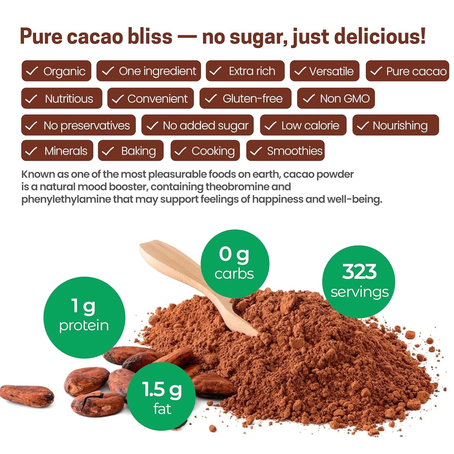 Z Natural Foods Organic Cacao Powder - Unsweetened Nutrient-Dense Superfood for Healthy Aging - Extra-Rich Dark Chocolate Flavor Perfect for Chocolate Recipes, Shakes or Smoothies, 5 lbs - Image 5