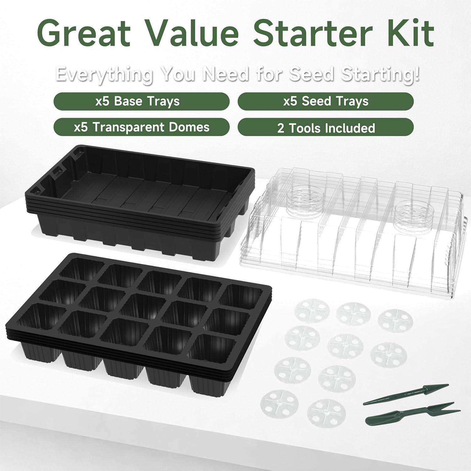 Gardzen 5-Pack Seed Starter Kits, Reusable Plant Germination Trays with Total 75-Cell, Seed Starter Tray with Humidity Vented Domes and Bases for Starting Vegetable Flower Herb Seeds 15" x 9" - Image 6