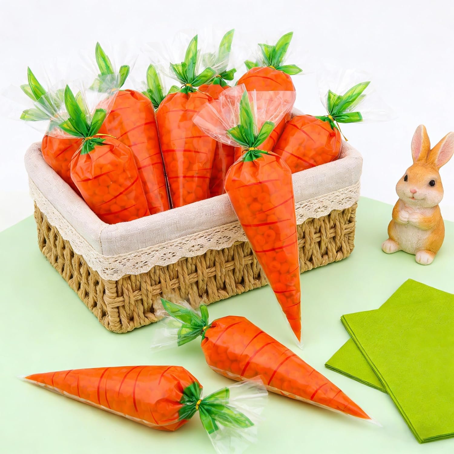Easter Carrot Transparent Cone Cello Bags, Easter Treat Bags, Easter Goodie Bags, Cellophane Cone Shaped Candy Cookie Popcorn Snack Goody Bags with Twist Ties for Easter Party Favor Supplies, 50Pcs - Image 5