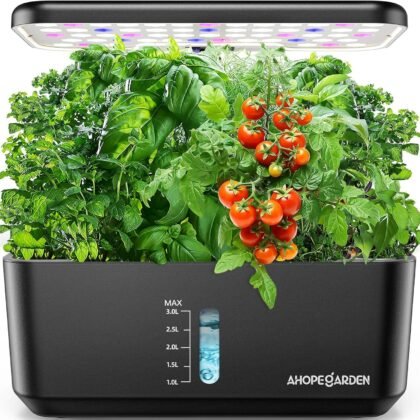 Ahopegarden Indoor Garden Hydroponics Growing System: 10 Pods Plant Germination Kit Herb Vegetable Growth Lamp Countertop with LED Grow Light - Hydrophonic Planter Grower Harvest Lettuce