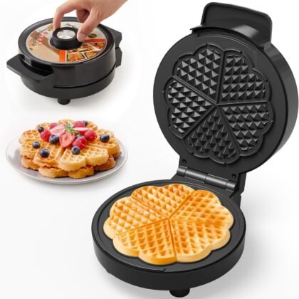 Heart Electric Waffle Iron: Belgian Waffle Maker with Temperature Control Knob, Waffle Machine with Nonstick Plates Easy Clean, Breakfast Maker for Kids and Families, Stainless Steel