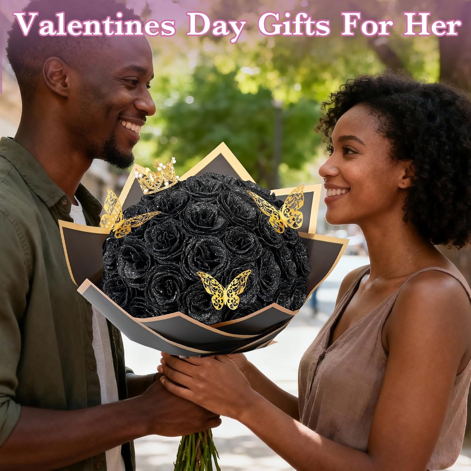 Waipfaru Glitter Roses Bouquet, DIY Fake Flowers Bouquet, Birthday Gifts for Women Mom, 24 Pcs Black Rose for Grandma Wife Girlfriend Valentines, Mothers Day, Anniversary, Graduation - Image 2