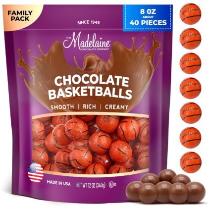 Madelaine Basketball Party Favors - 40 Individually Wrapped Milk Chocolate Basketball Candy - Basketball Team Gifts & Decorations (1/2 LB)