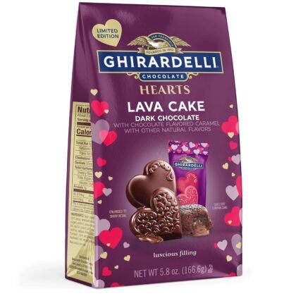 GHIRARDELLI Dark Chocolate Lava Cake Hearts, 5.8 oz Bag – Valentine’s Candy with Chocolate Flavored Caramel Filling
