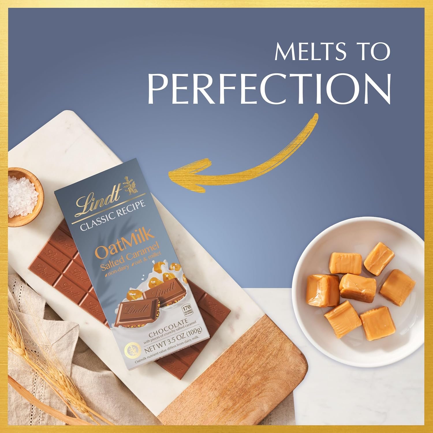 Lindt CLASSIC RECIPE Non-Dairy OatMilk Salted Caramel Chocolate Candy Bar, 10 Pack, 3.5 oz. - Image 7