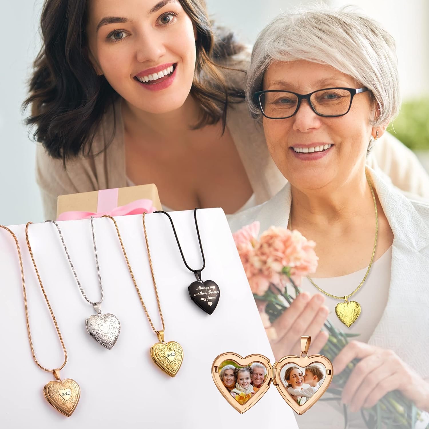 Fanery Sue Personalized Heart Locket Necklace That Holds Pictures, Customized Locket Necklace with Photos Inside, Silver Gold Memorial Jewelry Mothers Day Gifts for Women - Image 2