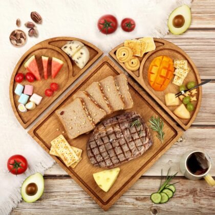 Extra Large Magnetic Charcuterie Board Cheese Board Gift Set 3 Part Square & Round & Heart Shaped Wooden Tray Serving Board Platter for Any Occasion
