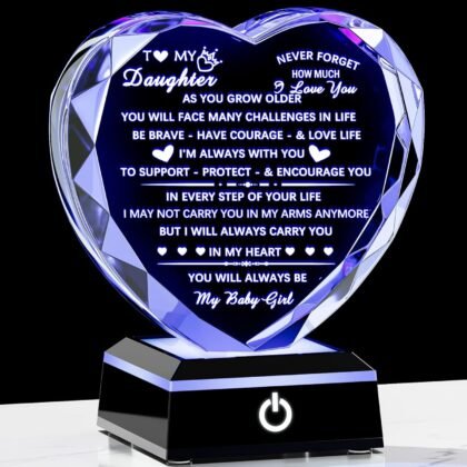 YWHL Daughter Gifts from Mom Dad Birthday Gifts for Daughter Adult to My Daughter Heart Crystal Keepsake with Colorful Base Meaningful Gifts for Daughter on Christmas Graduation Valentine Day