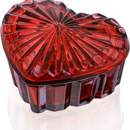 kanpura Crystal Glass Heart-Shaped Jewelry Box,Candy Box with Lid,Women's Covered Earrings Necklace Chest Trinket Storage Box, Glass Jar Christmas Gifts for Women and Girls(Burgundy)