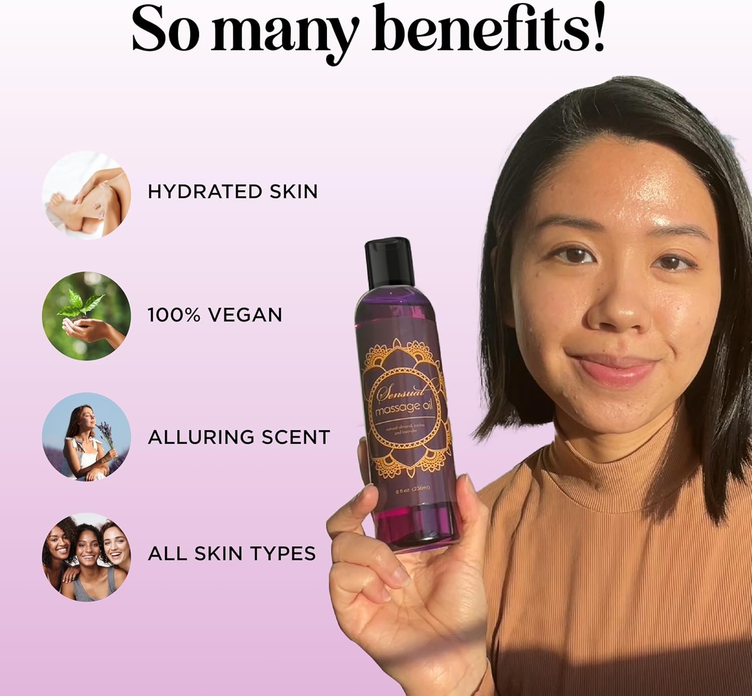 Aromatherapy Sensual Massage Oil for Couples - Relaxing Lavender Massaging Oil for Massage Therapy with Vitamin E Jojoba & Sweet Almond - Naturally Scented Vegan Non GMO & Gluten Free (8 Fl Oz) - Image 3