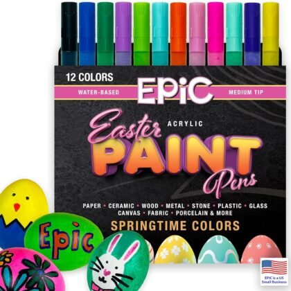 Epic Easter Paint Markers - Permanent Opaque Acrylic Paint - Non Toxic - Water Based - Medium Tip - 12 Springtime Colors - Pastel - Easter Egg