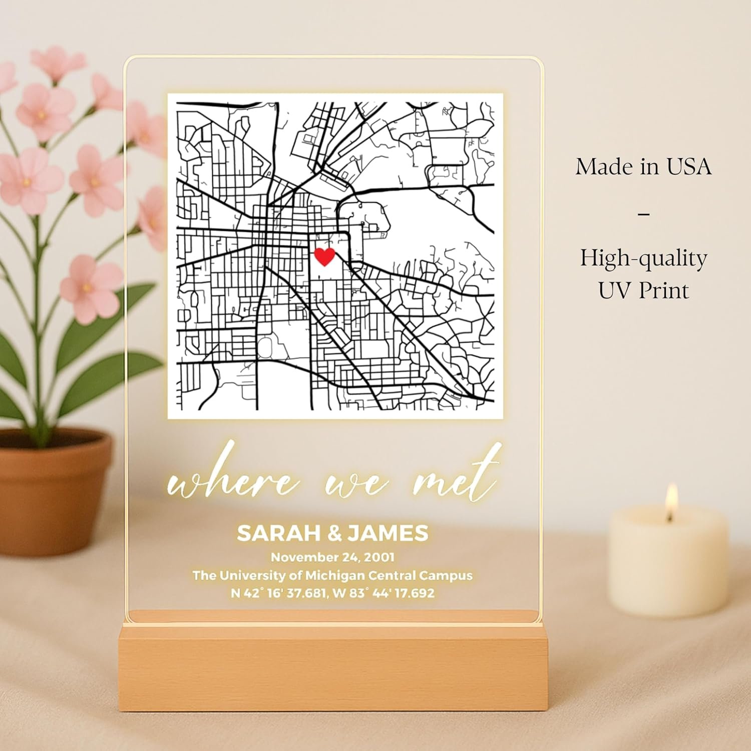 Personalized Map Plaque - Our Fist Date Where It All Began Custom Location Sign Couples Map Gift for Her Couples Gifts for Him Where We Met, Valentines Day - Image 6