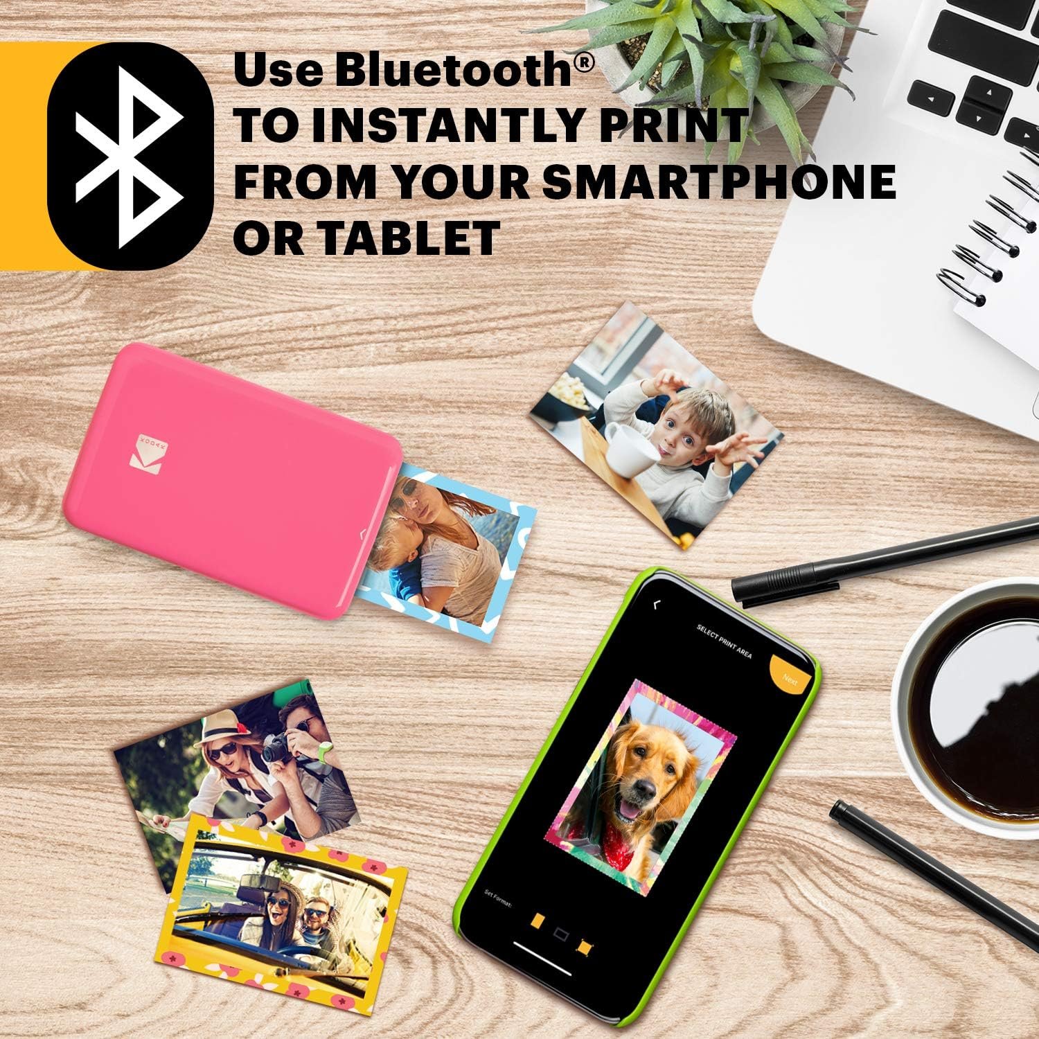 KODAK Step Instant Smartphone Photo Printer, Portable Mini Color Wireless Mobile Printer, Zink 2x3” (5.1x7.5 cm) Sticky-Back Photos, Bluetooth Compatible with iOS & Android Devices, Editing App, Pink - Image 3