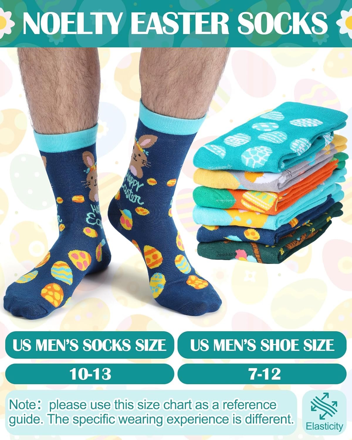 Eurzom 6 Pairs Funny Men's Easter Socks Bunny Eggs Pattern Crew Socks Spring Easter Basket Stuffers Gifts Size 7-12 - Image 5