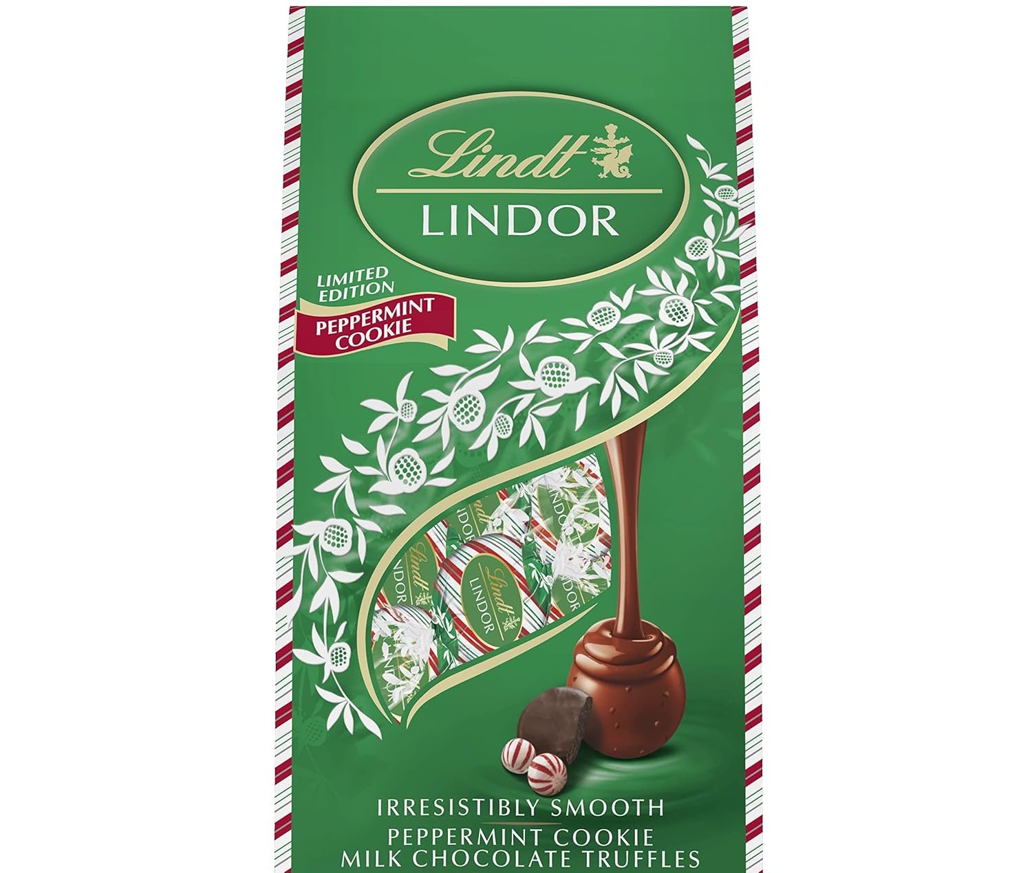Lindt Lindor Limited Edition Peppermint Cookie Milk Chocolate Truffles Stocking Stuffer Gift Bag, 5.1 Oz
