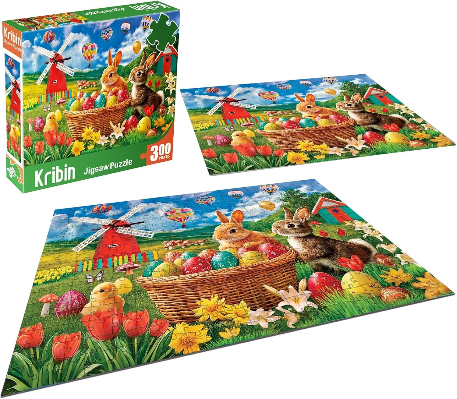300 Piece Puzzle for Adults Kids Seniors - Happy Easter - Easter Eggs Bunny Tulips Lilies - Image 9