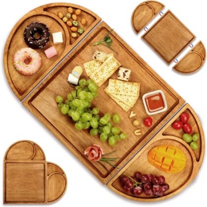 Extra Large Magnetic Charcuterie Board Cheese Board Gift Set 3 Part Square & Round & Heart Shaped Charcuterie Cheese Boards Wooden Tray Serving Board Platter for Valentine