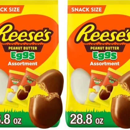 REESE'S Assorted Flavored Snack Size Peanut Butter Eggs, Candy Bag, 28.8 oz (Pack of 2)