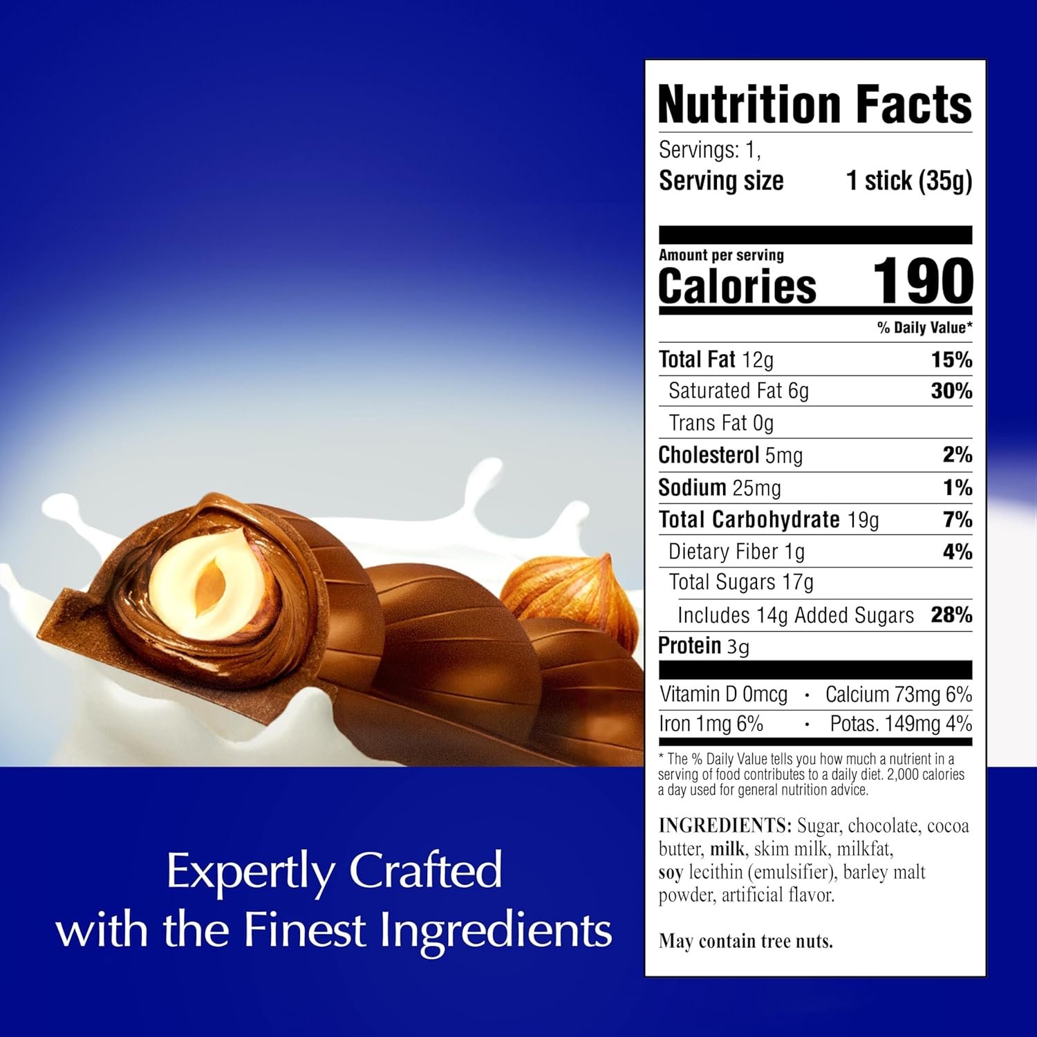 Lindt CLASSIC RECIPE Whole Hazelnut Milk Chocolate Stick, Milk Chocolate Candy with Whole Hazelnuts, 1.2 oz. - Image 2