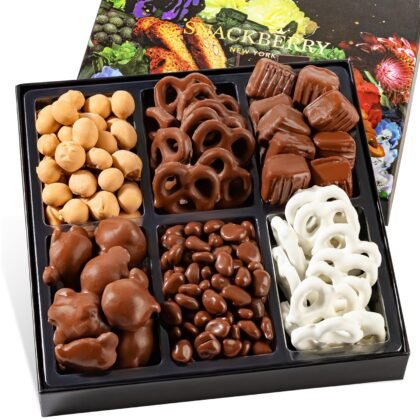 Snackberry Premium Chocolate Gift Box - Gourmet Assortment with Chocolate Pretzels, Maple Nuts, Yogurt Pretzels & Milk Chocolate Caramels – Perfect for Holidays, Birthdays & Corporate Gifts