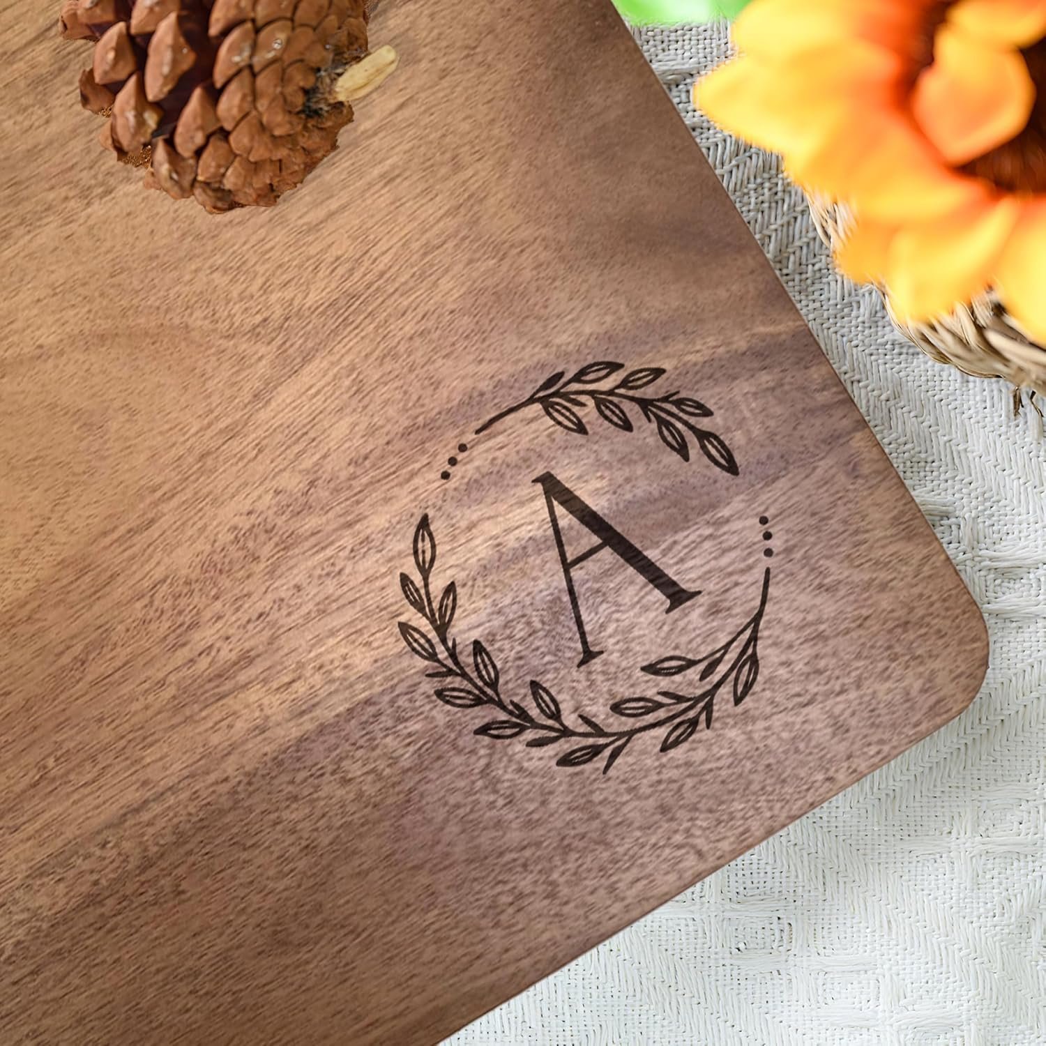 Personalized Cutting Board, 16 x 11" Monogram Initials Solid Wood Cutting Board with Gift Box, Thick & Large Size, Perfect Bridal Shower, Wedding, Housewarming, Anniversary, Birthday, Mom Gift(A) - Image 8
