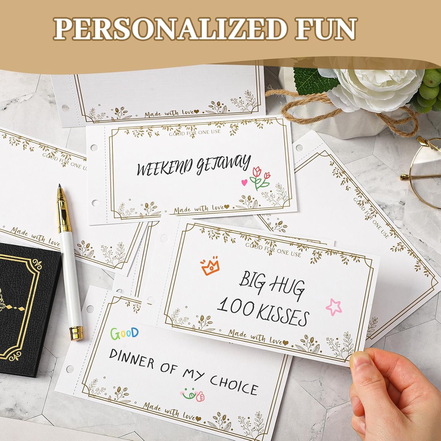 Classic Leather Blank Coupon Book- 30 DIY Coupons, Valentines Day Gifts for Him Her, Valentines Gift for Husband, Wife, Boyfriend, Girlfriend, Unique Anniversary Vday Gifts for Couples - Image 2