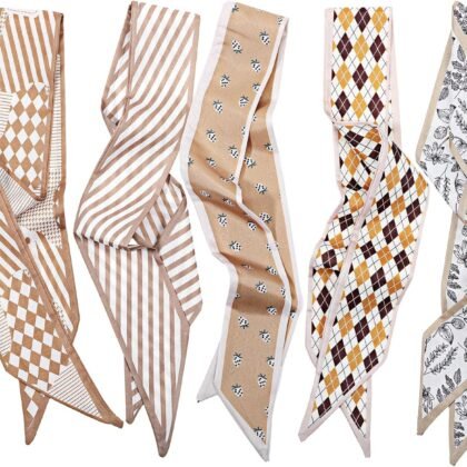 5 Pcs Purse Scarf for Bags, Fashion Scarves for Women Head Scarf for Hair Lightweight Boho Satin Headbands for Bag Hair Neck Accessories (35.4x2.75 Inch)