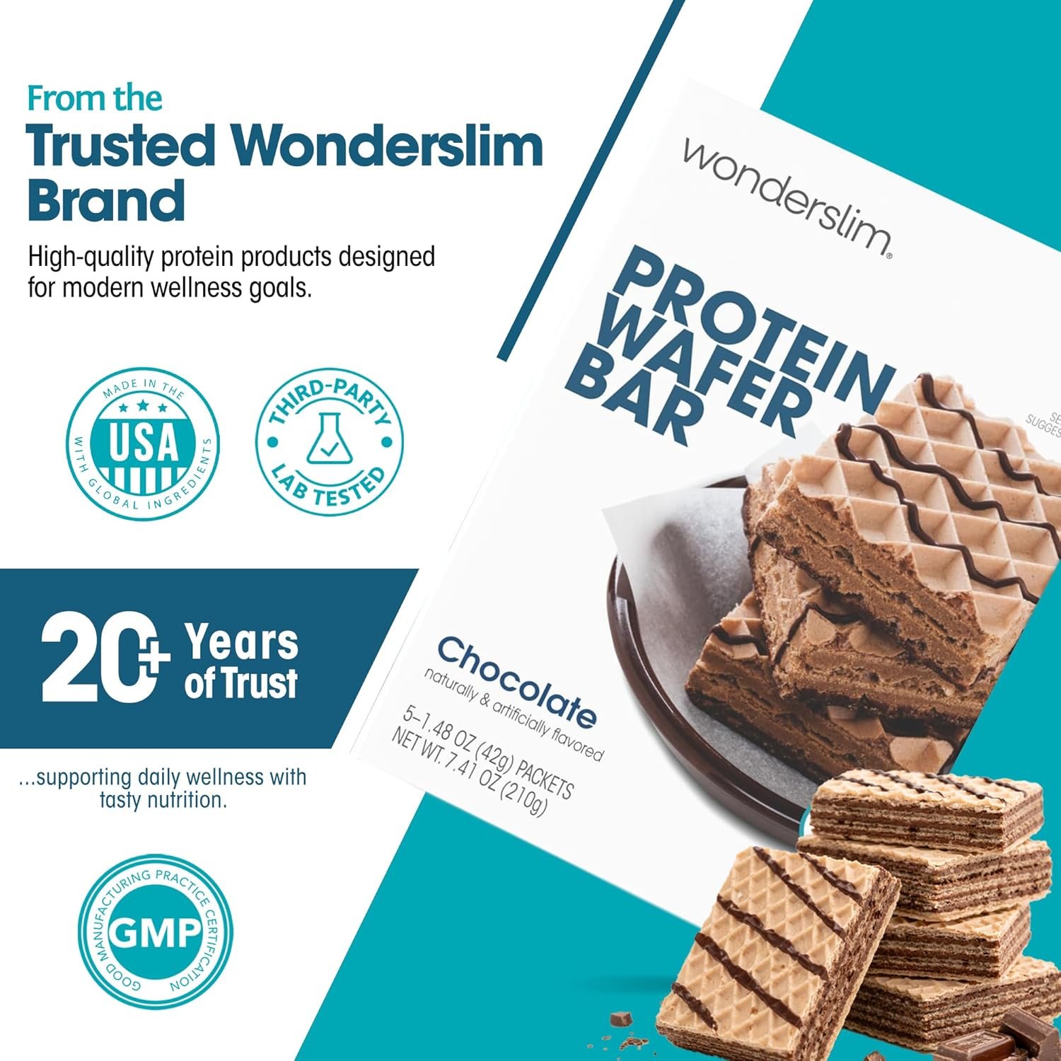 WonderSlim Protein Wafer Snack Bar, Chocolate, 210 Calories, 15g Protein, 0mg Cholesterol (5ct) - Image 4