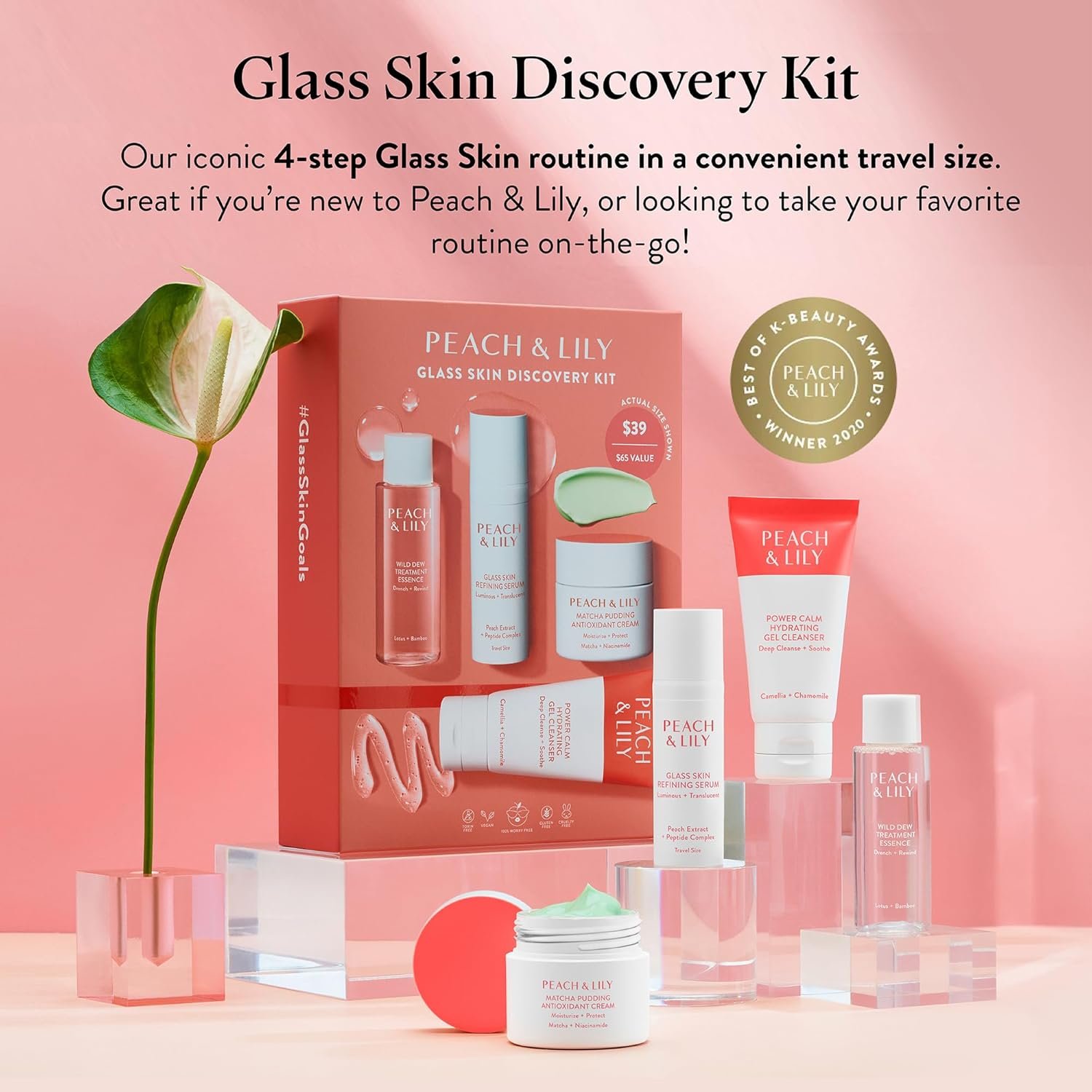 Peach & Lily - Glass Skin Discovery Kit (4 Products) - 1 Cleanser, 1 Essence, 1 Serum & 1 Cream - Skin Care Set - Acne Routine - Travel Essentials - Self Care - Vegan & Cruelty Free - Korean Beauty - Image 2