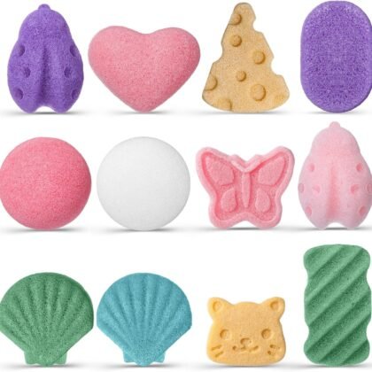 Sunnyray 12 Pcs Konjac Boy and Girl Sponge for Bathing, Bath Sponges for Infants, Bath Sponges Home Party, Natural and Safe Plant Based Toys, Butterfly, Ladybug, Shell, Cat (10 Styles)