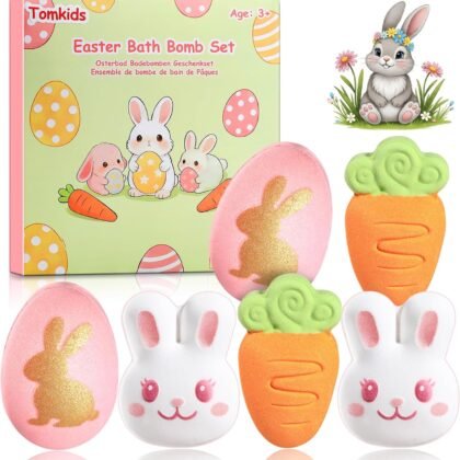 Easter Bath Bombs for Kids 6 Pack Bunny & Easter Egg Shapes with Coconut Cake, Rose & Lavender Scents, Natural Fizzy Bath Balls for Boys Girls Easter Gifts Basket Stuffers Party Favors