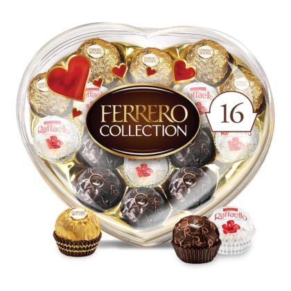 Ferrero Collection Valentine's Day Heart Gift Box, 16 Assorted Hazelnut, Dark Chocolate and Coconut Treats, 6.1 oz