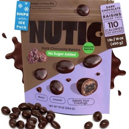 Nutic Dark Chocolate Covered Raisins - 1Lb - No Added Sugar, Fresh Dark Chocolate Pouches for Movie Nights & Gifts - Luxurious & Healthy Treats