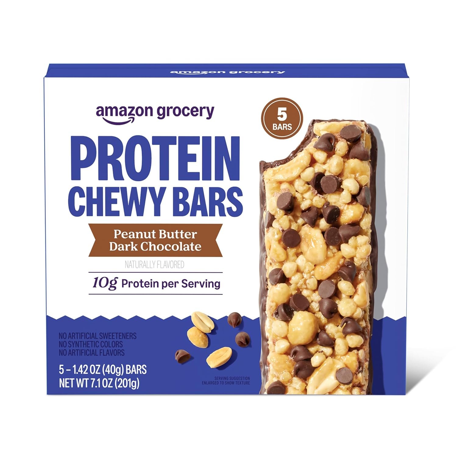 Amazon Grocery, Protein Chewy Bars, Peanut Butter Dark Chocolate Flavor, 7.1 Oz, 5 Ct - Image 5