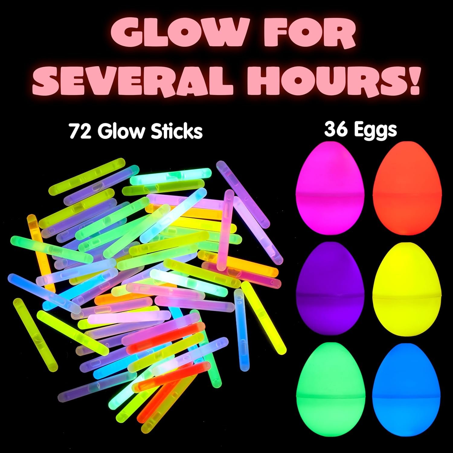 JOYIN 200 Pcs Easter Egg with 300 Pcs Easter Glow Sticks, Glow in the Dark for Kids Easter Basket Stuffers, Easter Egg Hunt Party Favors Classroom Decorations Supplies - Image 3