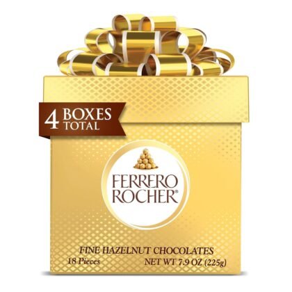 Ferrero Rocher, 4 Christmas Holiday Gourmet Milk Chocolate Hazelnut Chocolate Gift Boxes, Individually Wrapped, 7.9 oz Each
