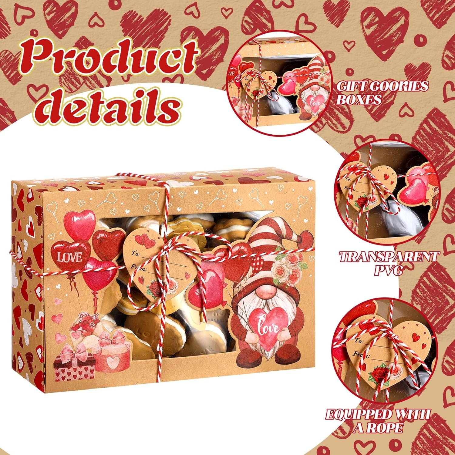 Tioncy 24 Pcs Valentines Cookie Boxes Bakery Candy Gift Boxes with Window Valentines Dessert Jars Heart Themed Cupcake Bins Heart Container for Pastries Doughnut Brownies Truffles - Image 3