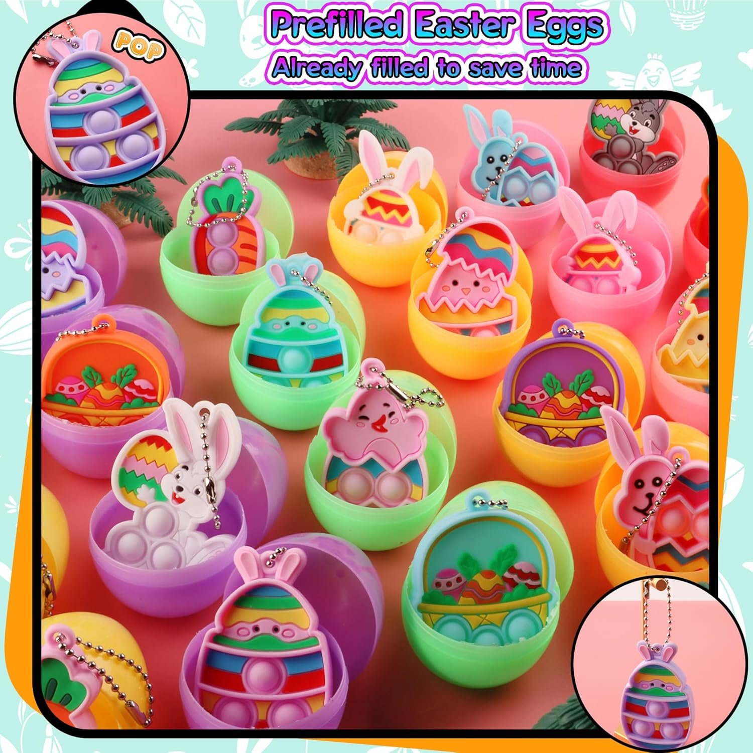 24PACK Prefilled Easter Eggs with Easter Pop Toys, 2.75inch Easter Eggs Filled with Toys, Easter Basket Stuffers for Kids - Image 3