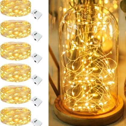 6 Pack Fairy Lights Battery Operated - 7ft 20 Led Twinkle Lights 3 Modes, Bulk Mini String Lights Waterproof for Mason Jars Vases DIY Party Wedding Decoration Christmas -Warm White