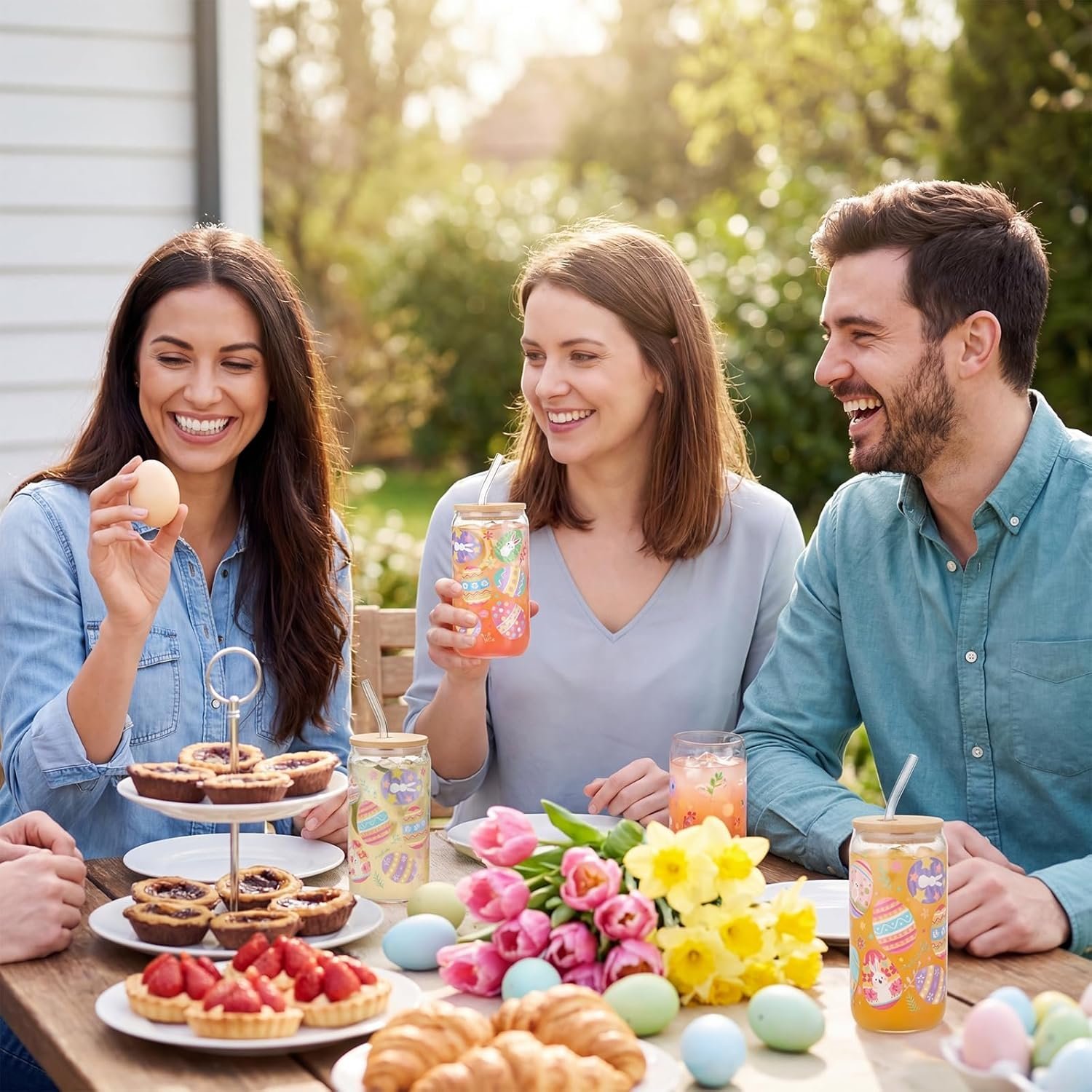 Yungyan 6 Pcs Easter Glass Cup with Lids and Straws, 16 oz Eggs Tumbler Easter Drinking Glasses Iced Coffee Cup Drinking Jars for Women Men Couple Lover Birthday Party Favor Gift - Image 7