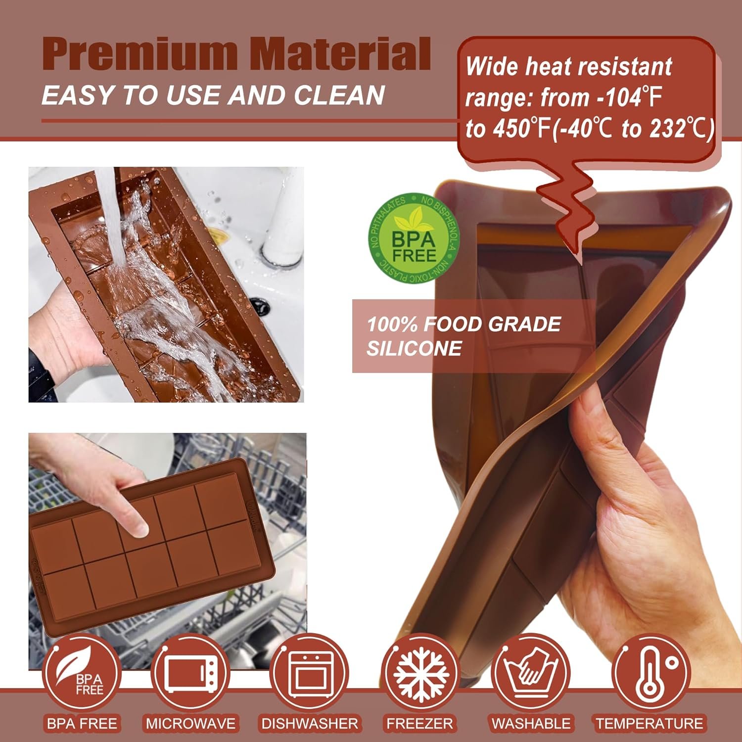 2 Pack Deep Chocolate Bar Molds Silicone,Large Stuffed Dubai Pistachio Deep Bar Moulds Kit 1 Inch Thick Big,for Homemade Making Bar Candy Bar Bpa Free DIY. - Image 4