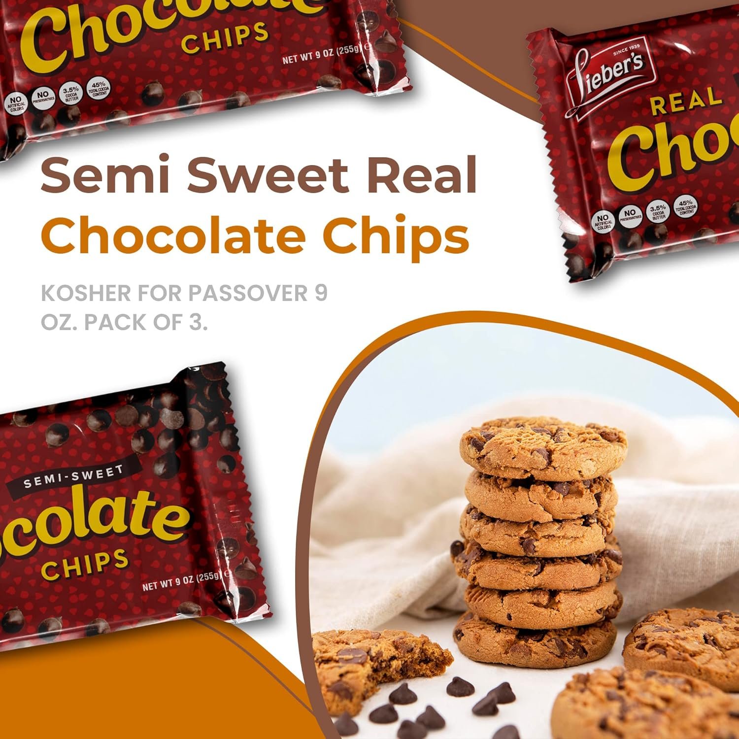 Lieber’s Vegan Semi-Sweet Real Chocolate Chips, 9 oz – Gluten Free, Dairy Free, Kosher Parve, Low Calorie Chocolate Chips for Baking (9 Oz Pack Of 3) - Image 5
